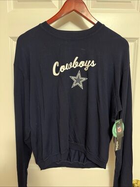 NFL Navy Cowboys Long Sleeve Shirt with White Script and Star